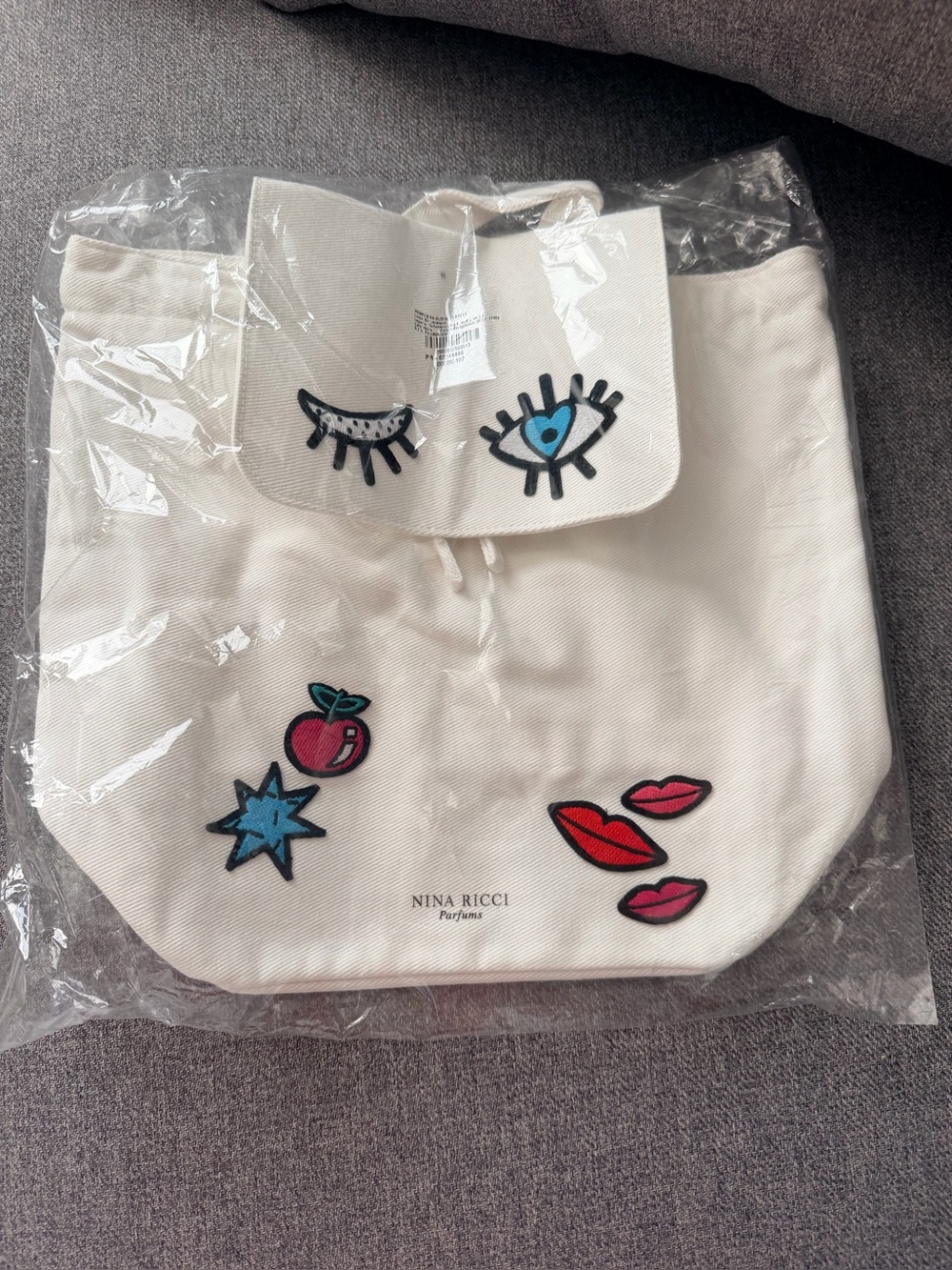 Nina Ricci Cream Canvas Tote with Colorful Patches